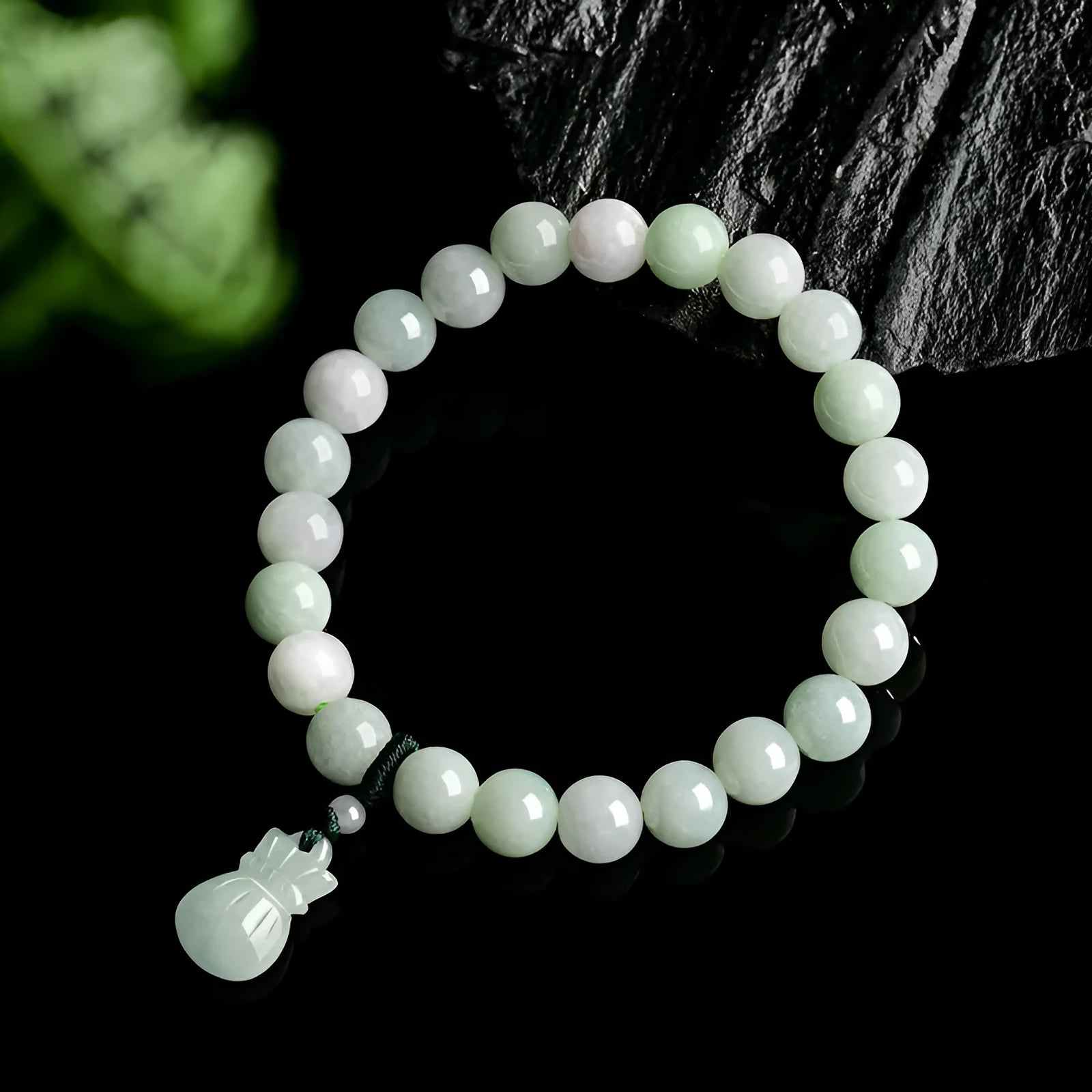 Ice Jade flower bracelet with 8mm beads in national style design