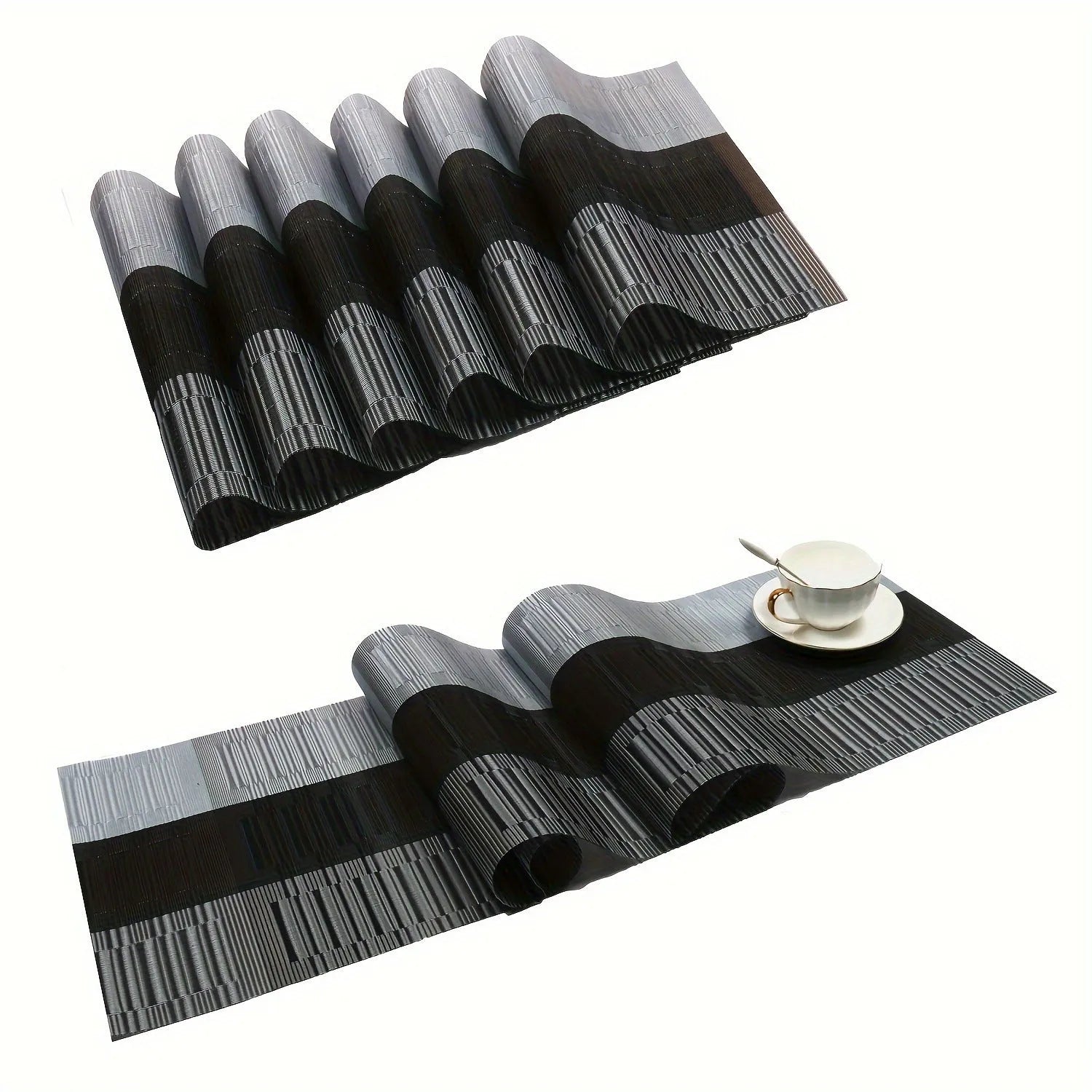 PVC non-slip dish mat in modern simple style showing gradient bamboo black and 30x180cm size options.