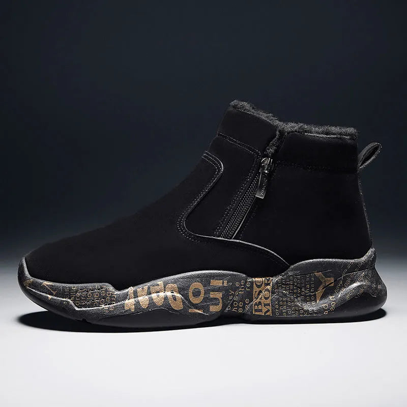 High-top men's snow boots in 2280 black and white with suede upper and rubber sole