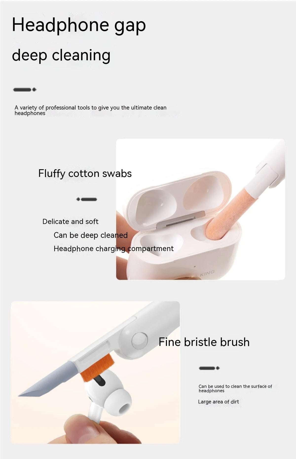 Multi functional cleaning set 93mm with ABS sponge fibre flannel silicone and 304 stainless steel for keyboards earphones cameras tablets