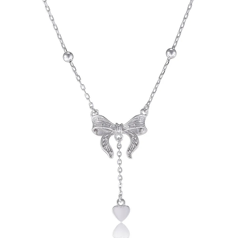 S925 silver necklace with butterfly and heart pendant on an adjustable O-ring chain