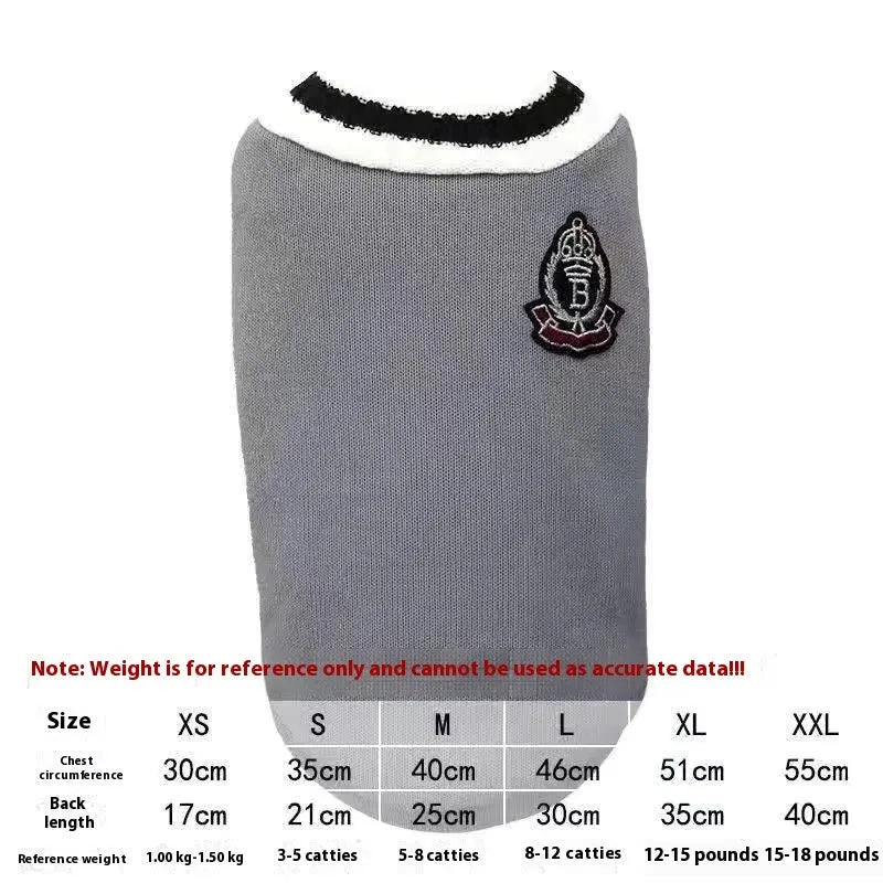 Winter cat clothing in blue duck colour on British Shorthair cat showing size range XS to 2XL