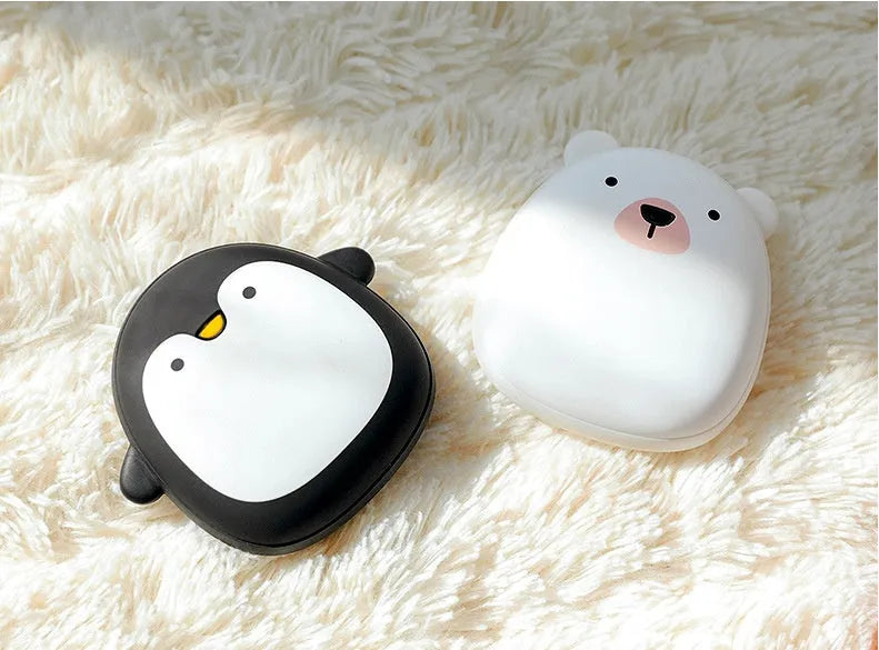 Cartoon penguin polar bear USB rechargeable hand warmer power bank in black, white and black-white colours