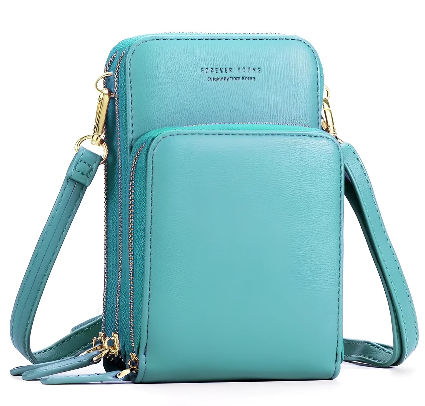 Multifunctional messenger mobile wallet in PU leather with detachable buckle, adjustable shoulder strap, and large capacity for phone and cards
