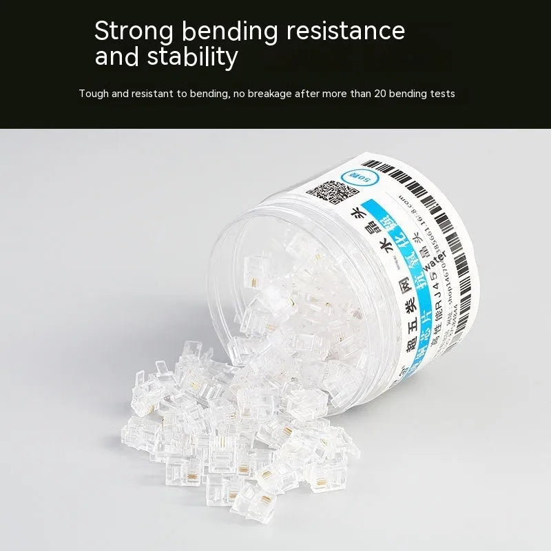 White Cat 6 RJ45 crystal head 100-piece can with gold-plated contacts and shielded jack options