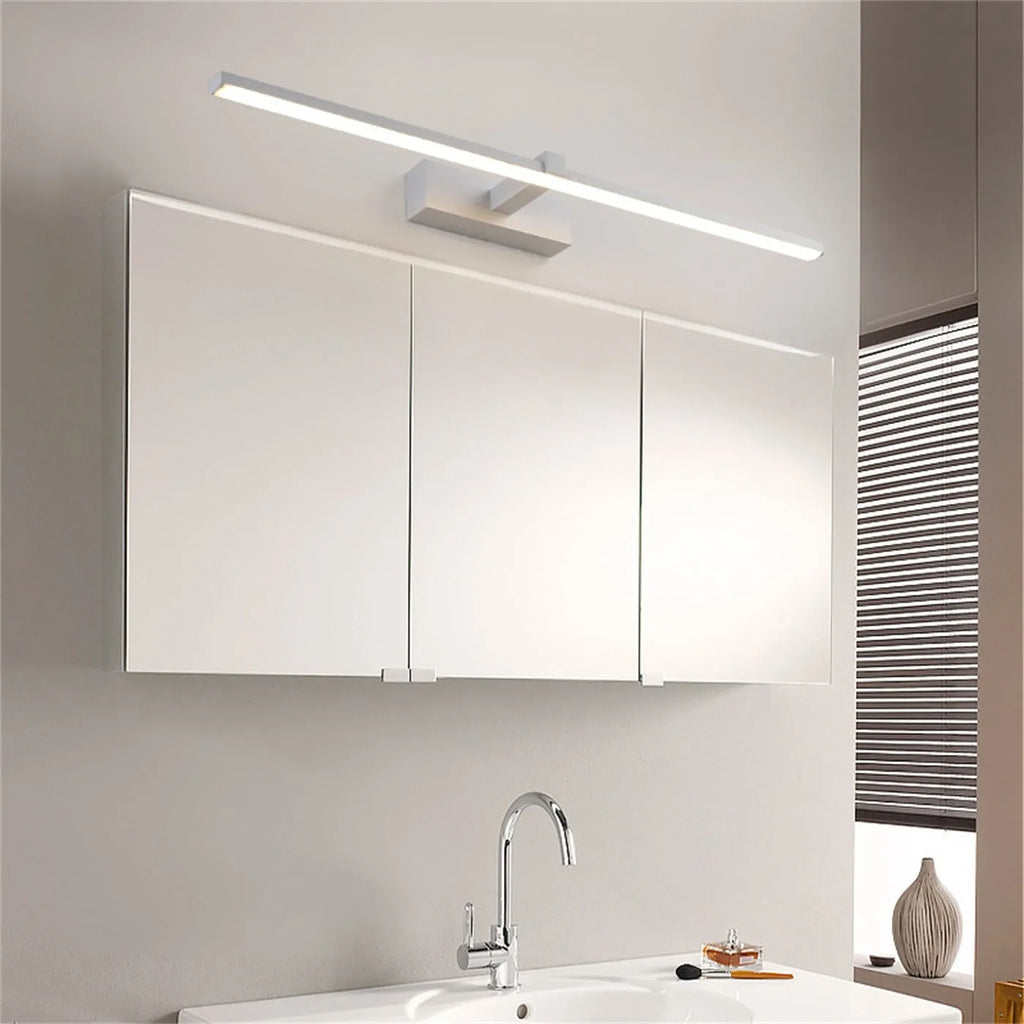 60x8cm black bathroom wall strip light with push button switch near mirror