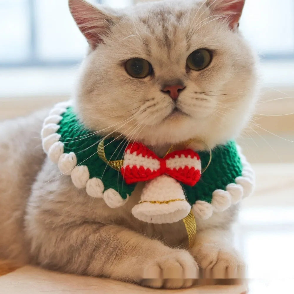 Knitted wool Christmas scarf for pets in striped Santa Claus pattern with four size options