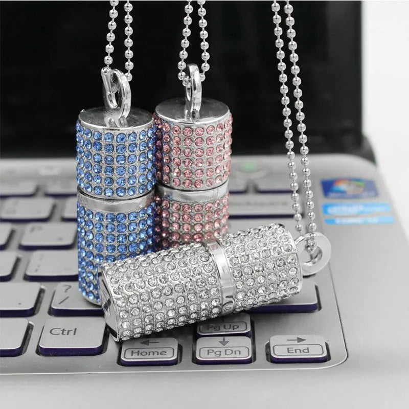 Crystal cylinder lipstick shaped USB flash drive in red with metal shell