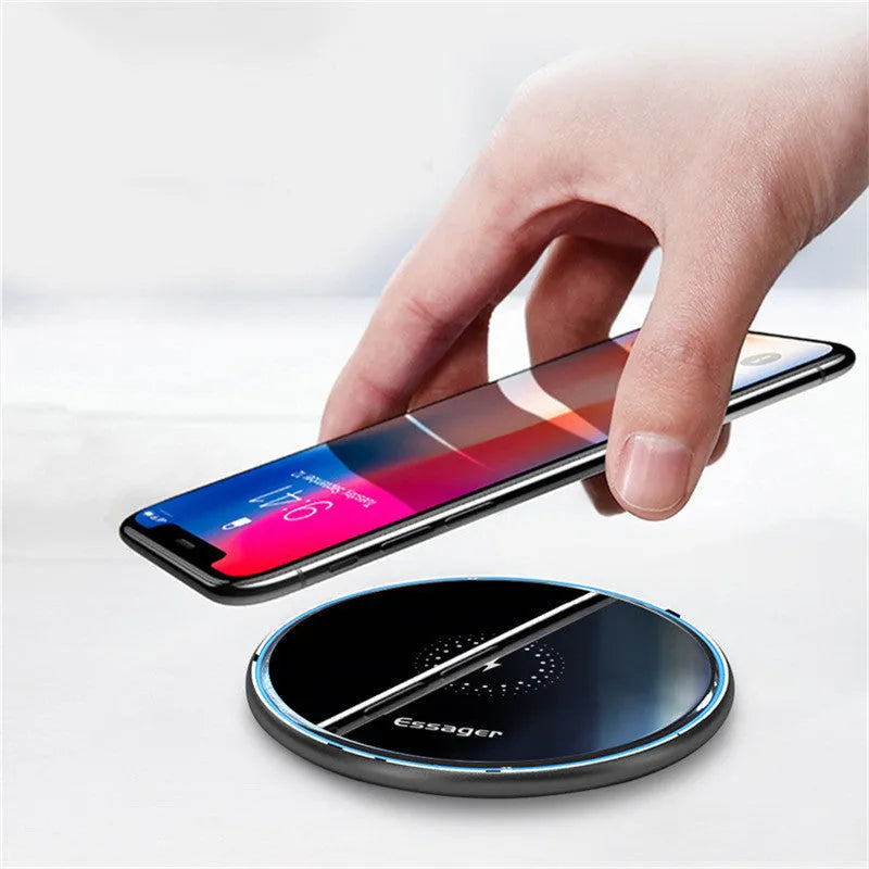 Black or white aluminium alloy wireless charging pad with LED status light