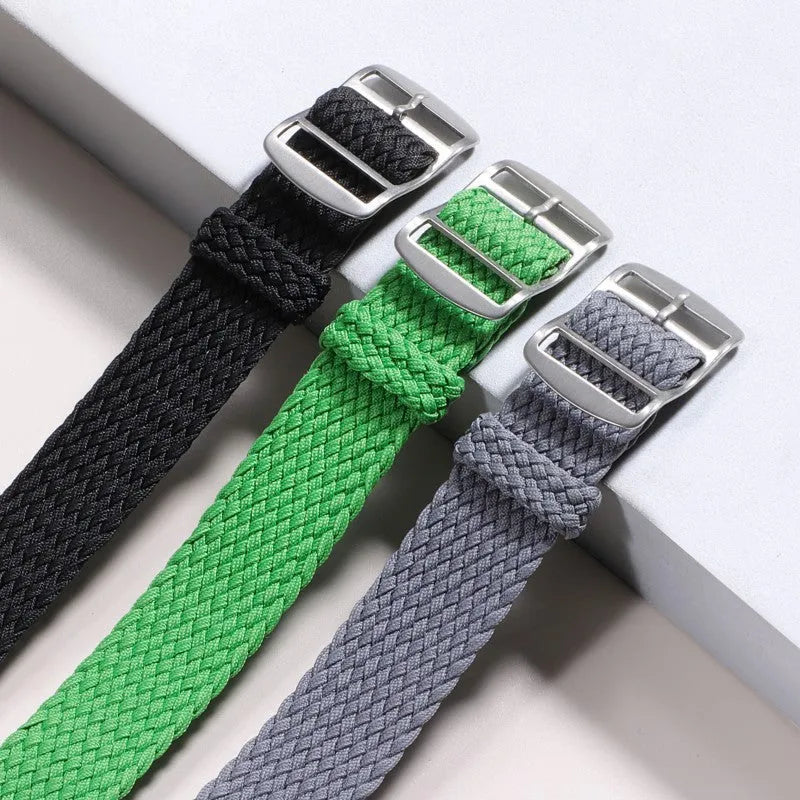 Woven nylon watchband in multiple colour options, 14-22mm width, with spring bar attachment