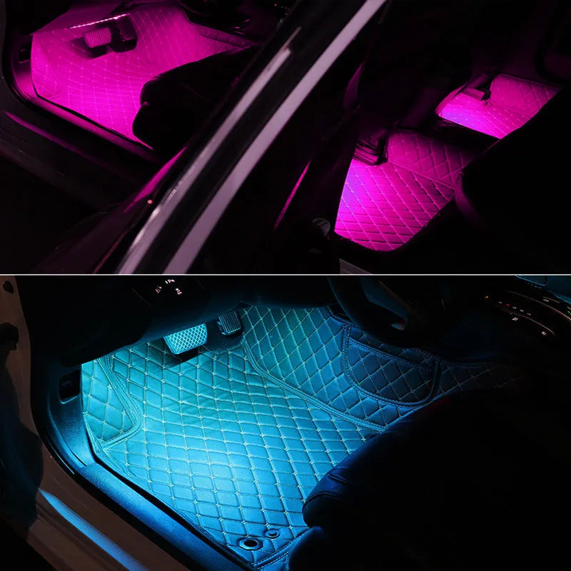Cool LED car atmosphere light with 48 LEDs in seven colours, ABS material, IP65 waterproof, USB and lighter interfaces