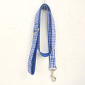 Blue polyester dog leash for pets with five size options and metal clip