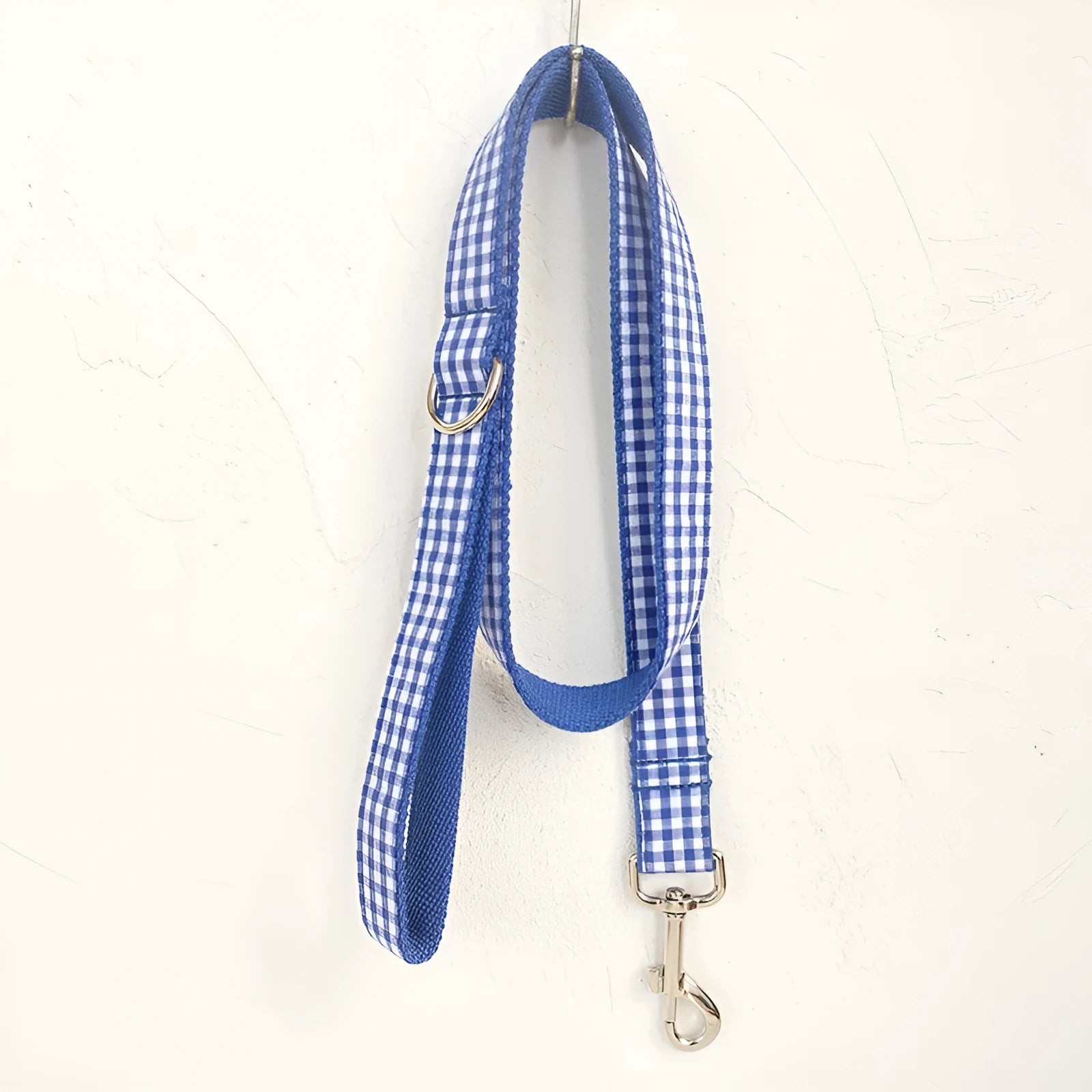 Blue polyester dog leash for pets with five size options and metal clip