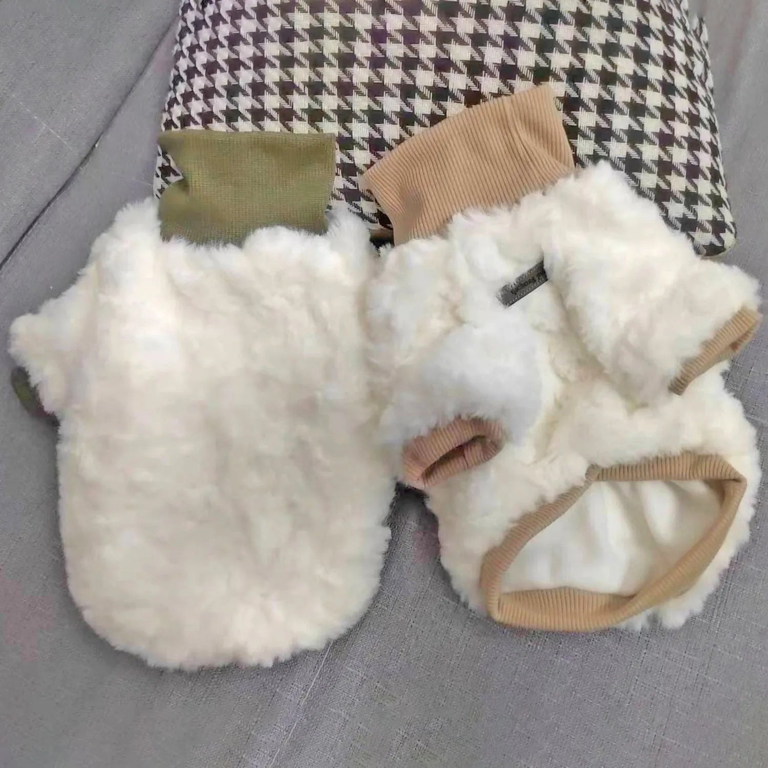 Creamy green turtleneck dog coat with cotton-padded construction for small and medium dogs