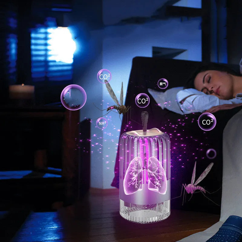 White and blue silent electric shock mosquito killer lamp with USB power and light wave attraction.