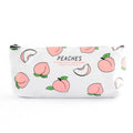 Rectangular canvas pen pouch 20x8.5cm with zip closure in Grid, White Peaches, black, or white