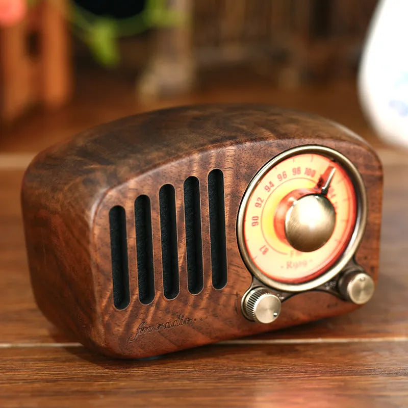 Retro wooden wireless Bluetooth mini speaker in cherry wood finish