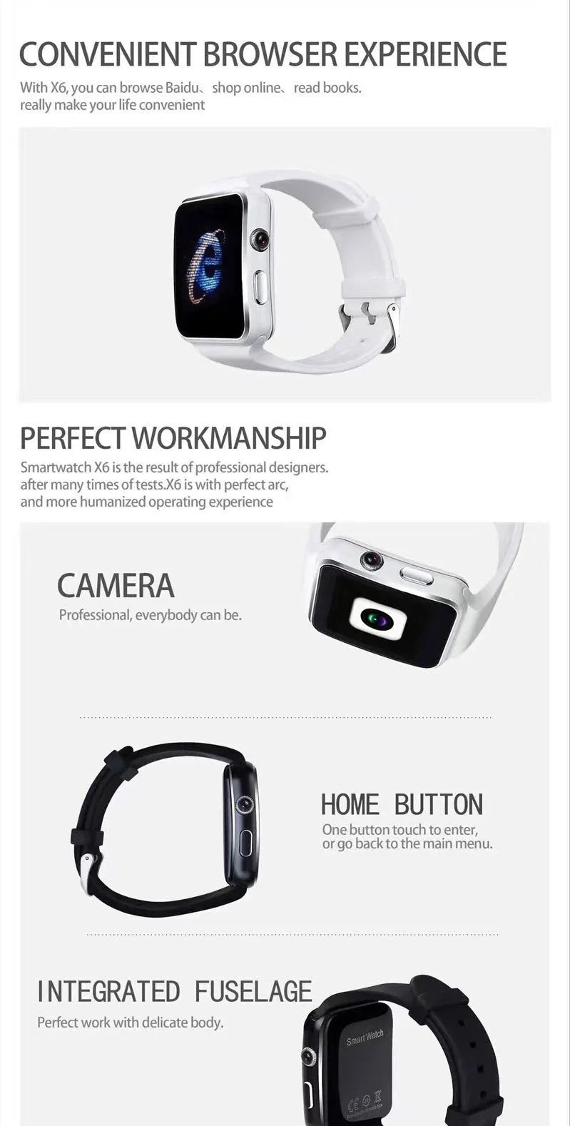Smart watch with 1.54 inch touch screen and silicone strap showing display interface