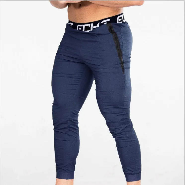 Men's cotton fitness sweatpants in black, grey, and navy blue for running and gym