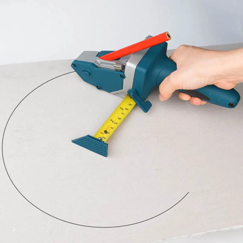 Blue aluminium alloy and TPR plastic woodworking cutter tool with measuring scale.