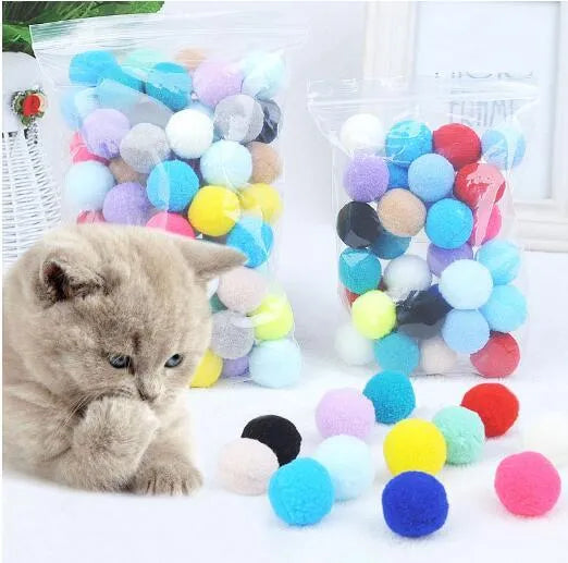 Set of cat toys plush compression balls in bright colours for interactive feline play