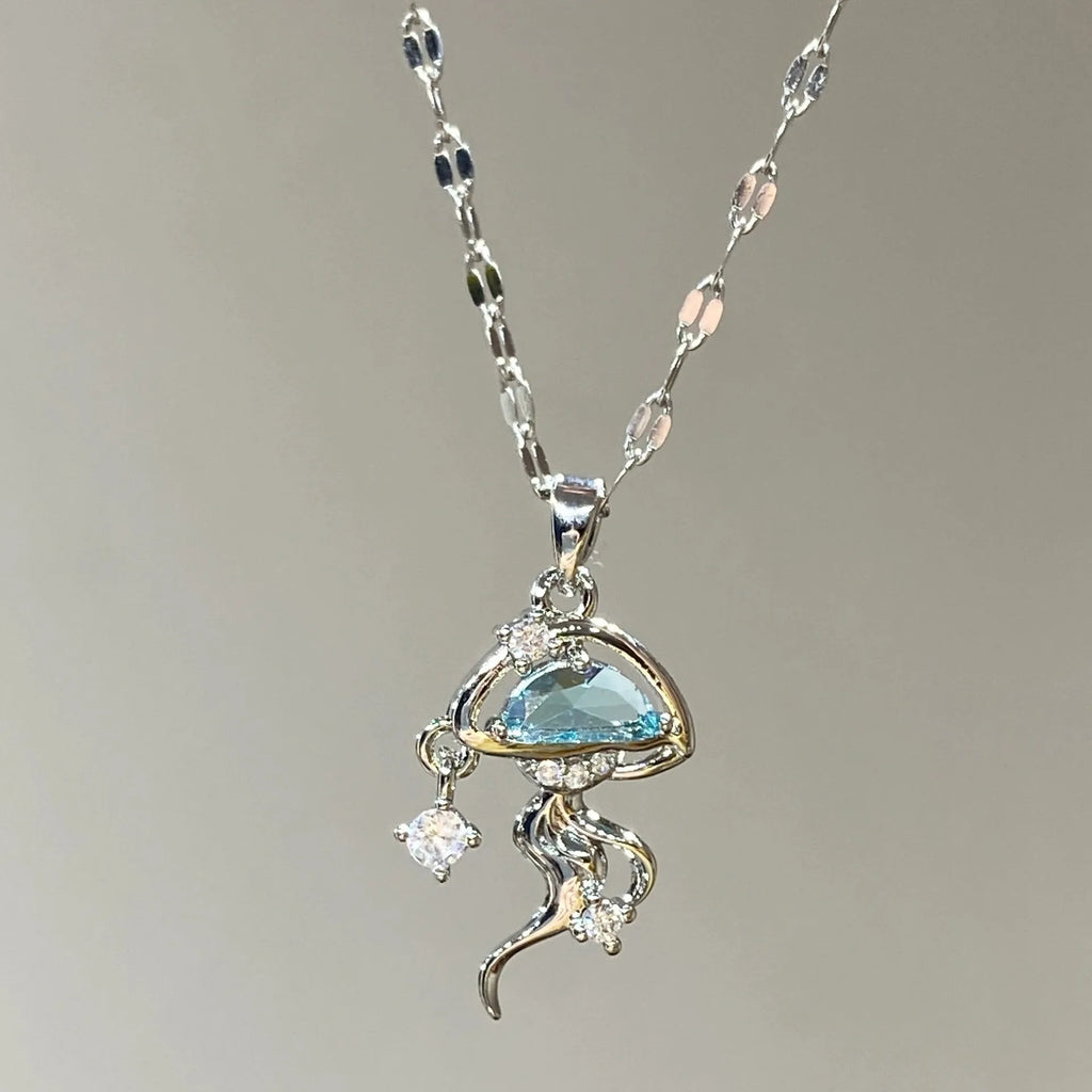 S925 sterling silver blue jellyfish necklace with adjustable chain