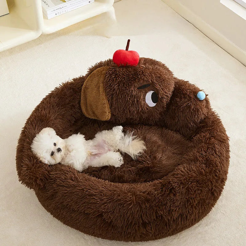 A plush, basket-style sofa bed for small dogs and cats, shown in medium and large sizes.