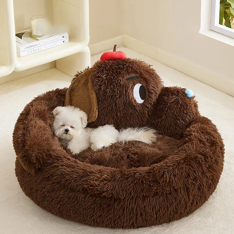A plush, basket-style sofa bed for small dogs and cats, shown in medium and large sizes.