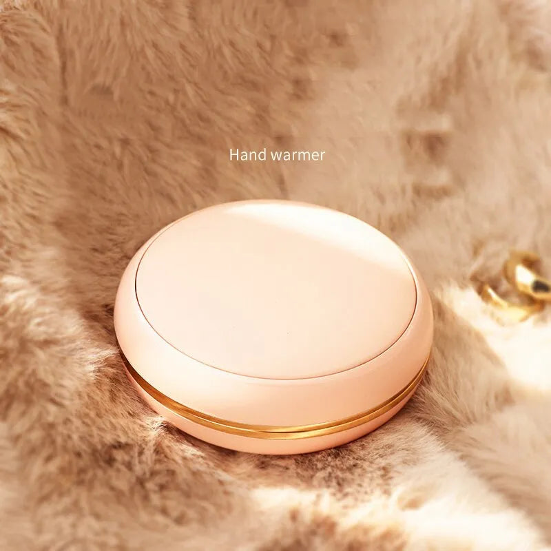 Portable aluminium alloy power bank with hand warmer in coffee colour showing 10000 mAh capacity and Type-C port