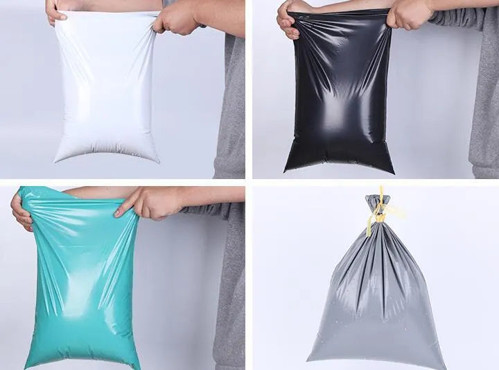 PE plastic courier clothing bag with adhesive strip seal in various sizes and colours