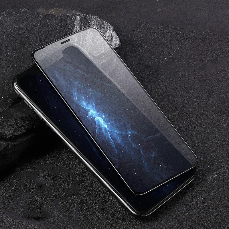 Tempered glass screen protector for iPhone 11, X, XS models with anti-fingerprint coating.