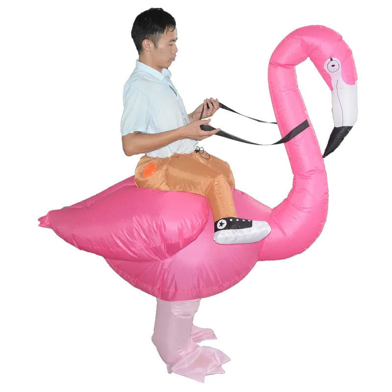 Inflatable flamingo costume suit for adults and children, waterproof polyester, sizes S and L