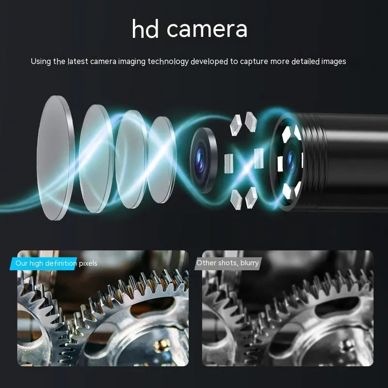 HD waterproof inspection camera with 8mm diameter probe for automotive repair and plumbing diagnostics