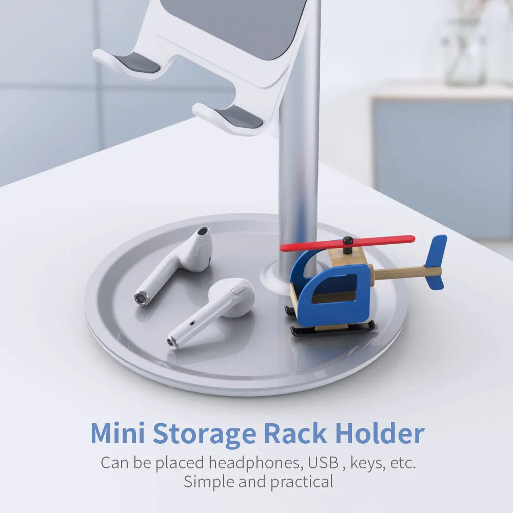 Aluminium mobile phone stand in black or white with silicone grips for phones and tablets