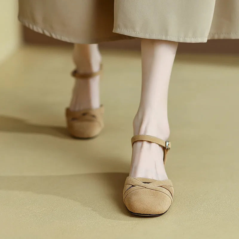 French style retro Roman sandals with buckle closure in apricot and green colours