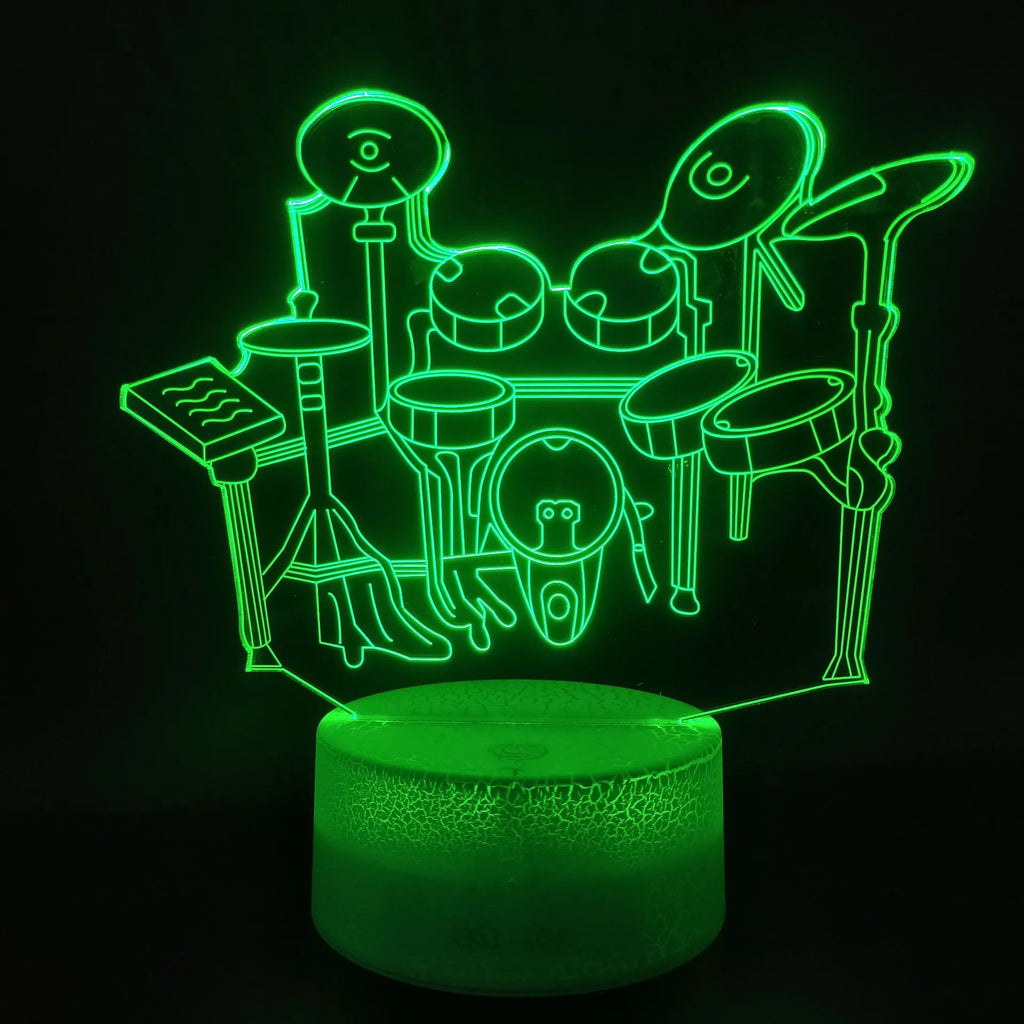 3D drum kit night light with acrylic construction and colour changing LEDs