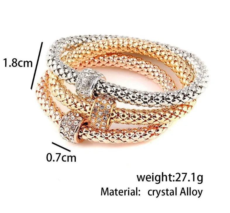 Alloy tricolour stretch popcorn corn chain bracelet set with themed charms in selected colour option
