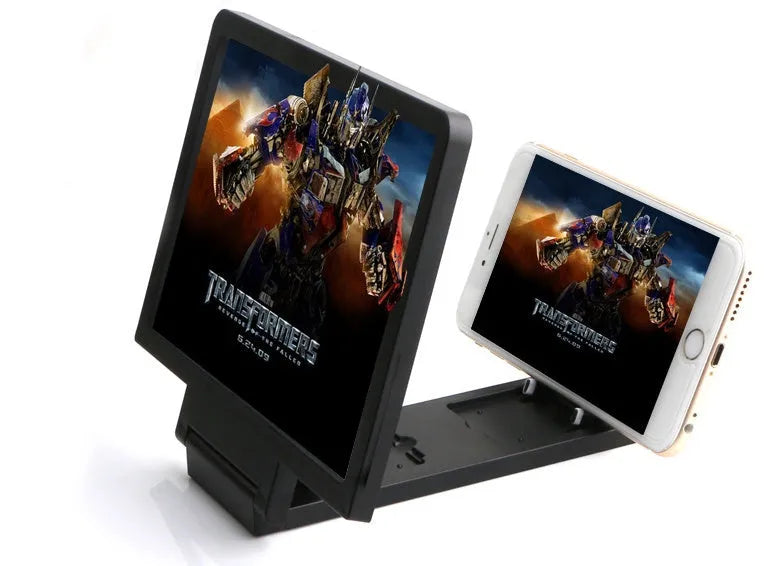 Black and white portable screen magnifier for tablets and smartphones, shown with protective film.