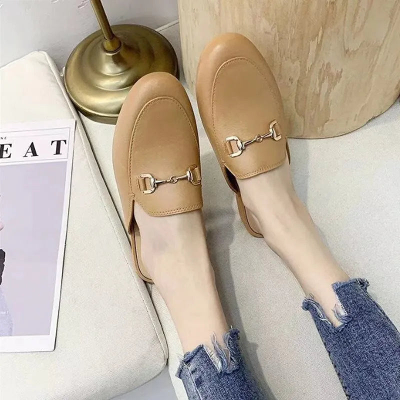 Women's PVC closed toe half slippers with buckle fastening in milky white, black or brown colours