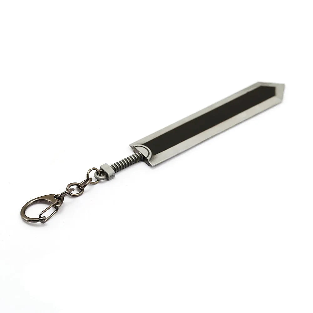 Sword Wind Legend keychain pendant in black zinc alloy, about 2.0x12cm and 35g, in OPP bag.