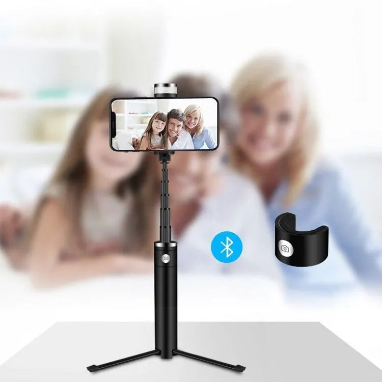 Desktop lamp selfie stick with 21.8cm handle, Bluetooth remote, built-in tripod and LED light ring