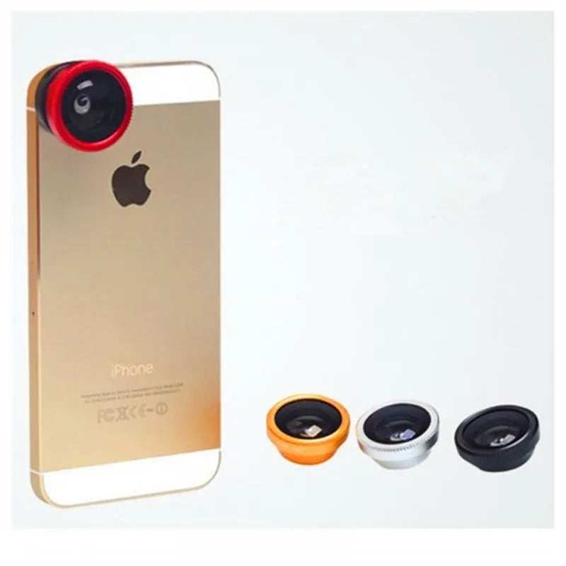 3 in 1 universal smartphone lens kit with fisheye, wide angle, and macro lenses in aluminium alloy