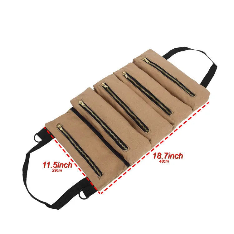 Multifunctional canvas hanging storage bag 49x29cm in khaki, army green, and black for car organisation