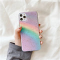 Rainbow gradient iPhone case with striped design on TPU protective shell