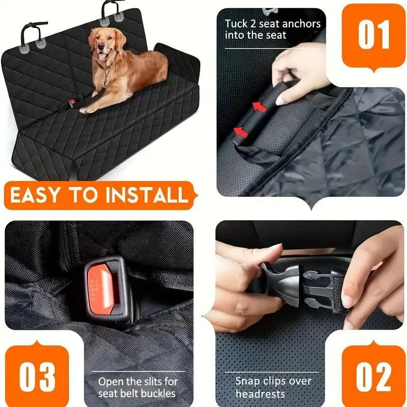 Black waterproof cloth dog car mat for rear seat or boot, dual-use pet pad for dogs