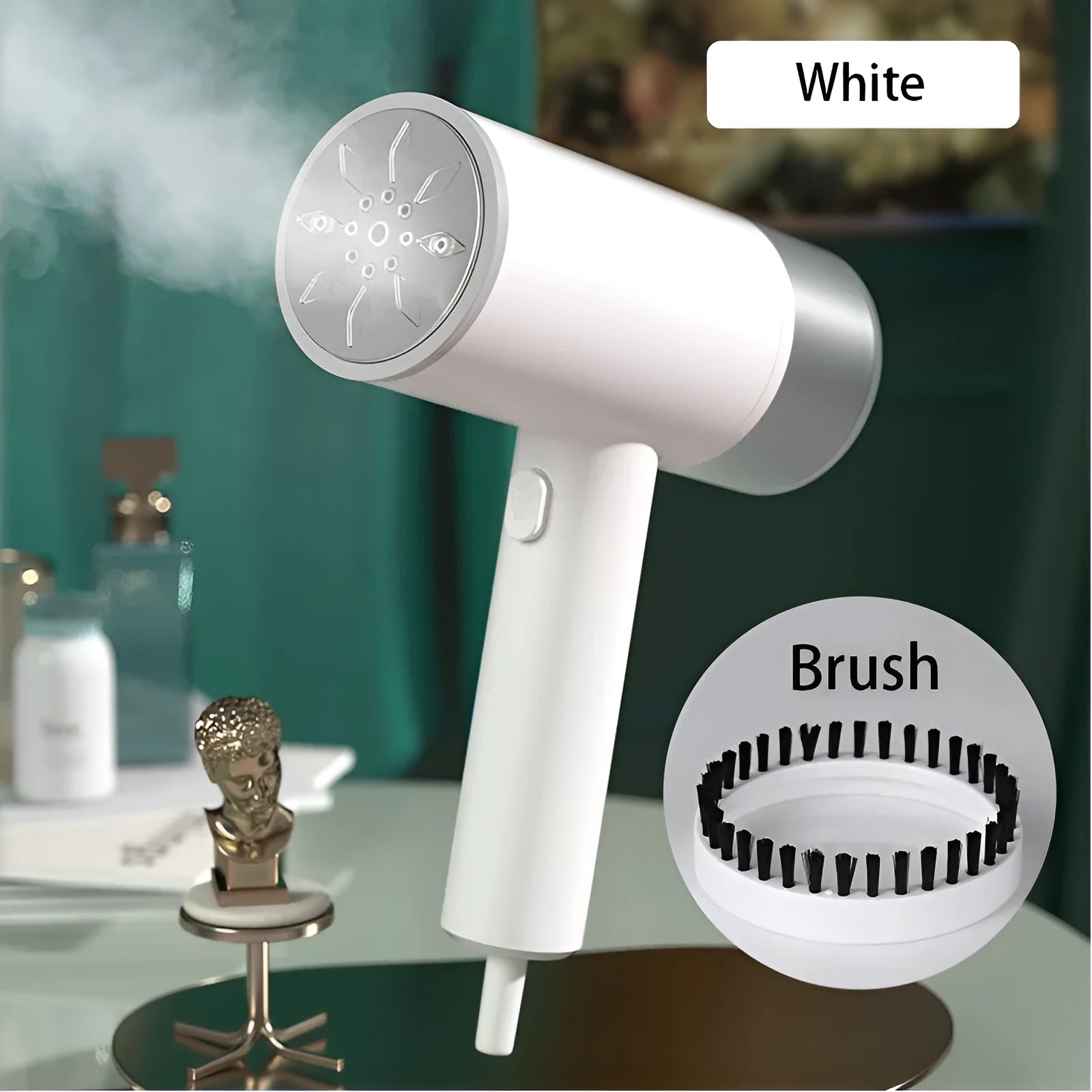 Hand-held hook hanging ironing machine with stainless steel panel and 200ml water tank