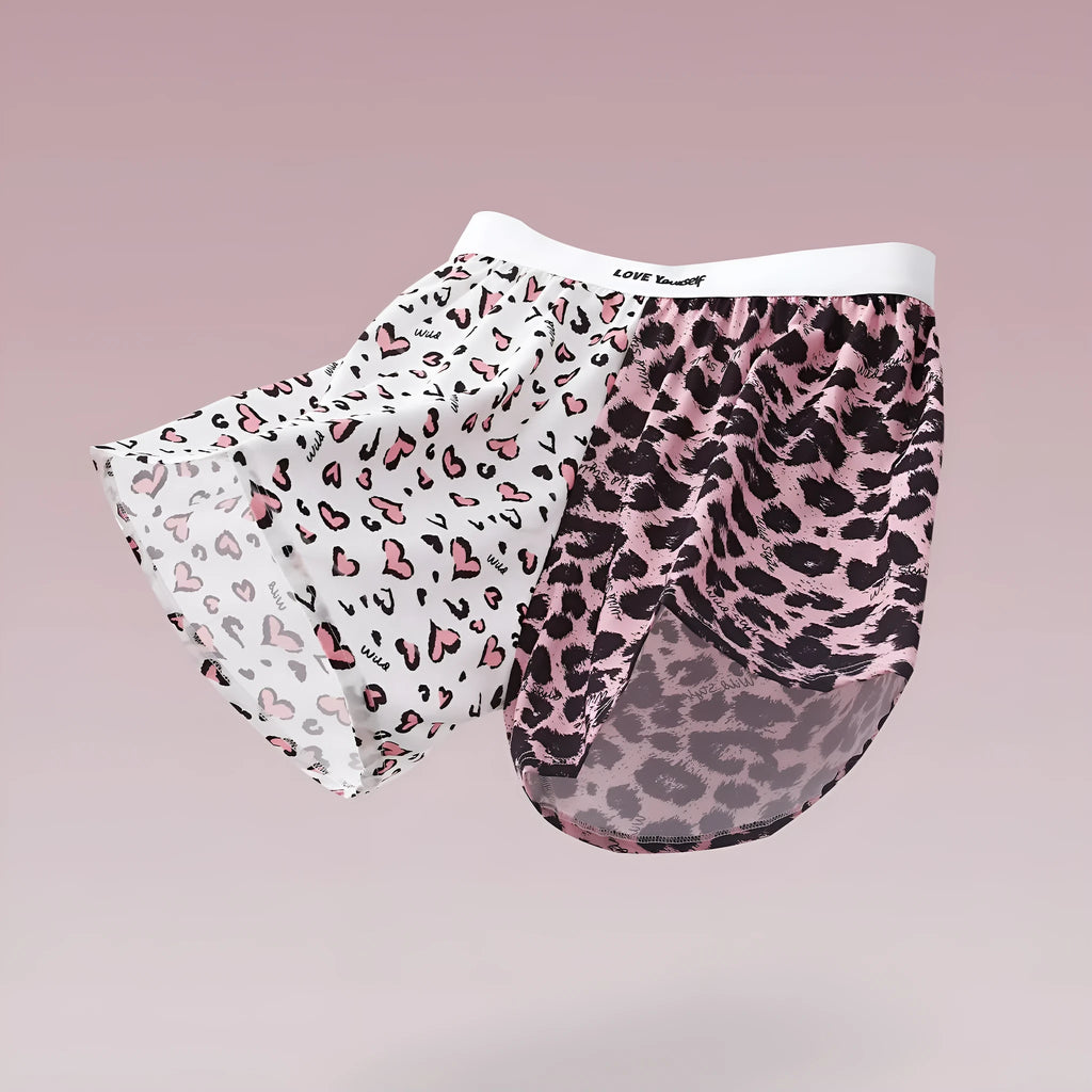 Men's leopard print loose woven boxer briefs in ice silk polyester fabric