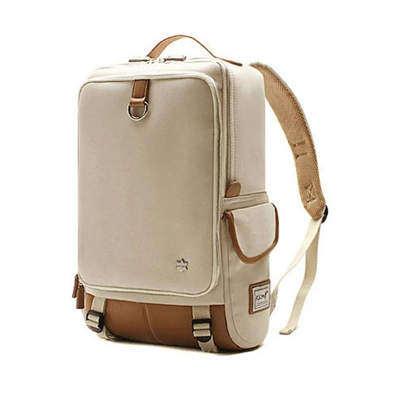Men's Korean style Oxford cloth backpack in army green colour showing dimensions and design
