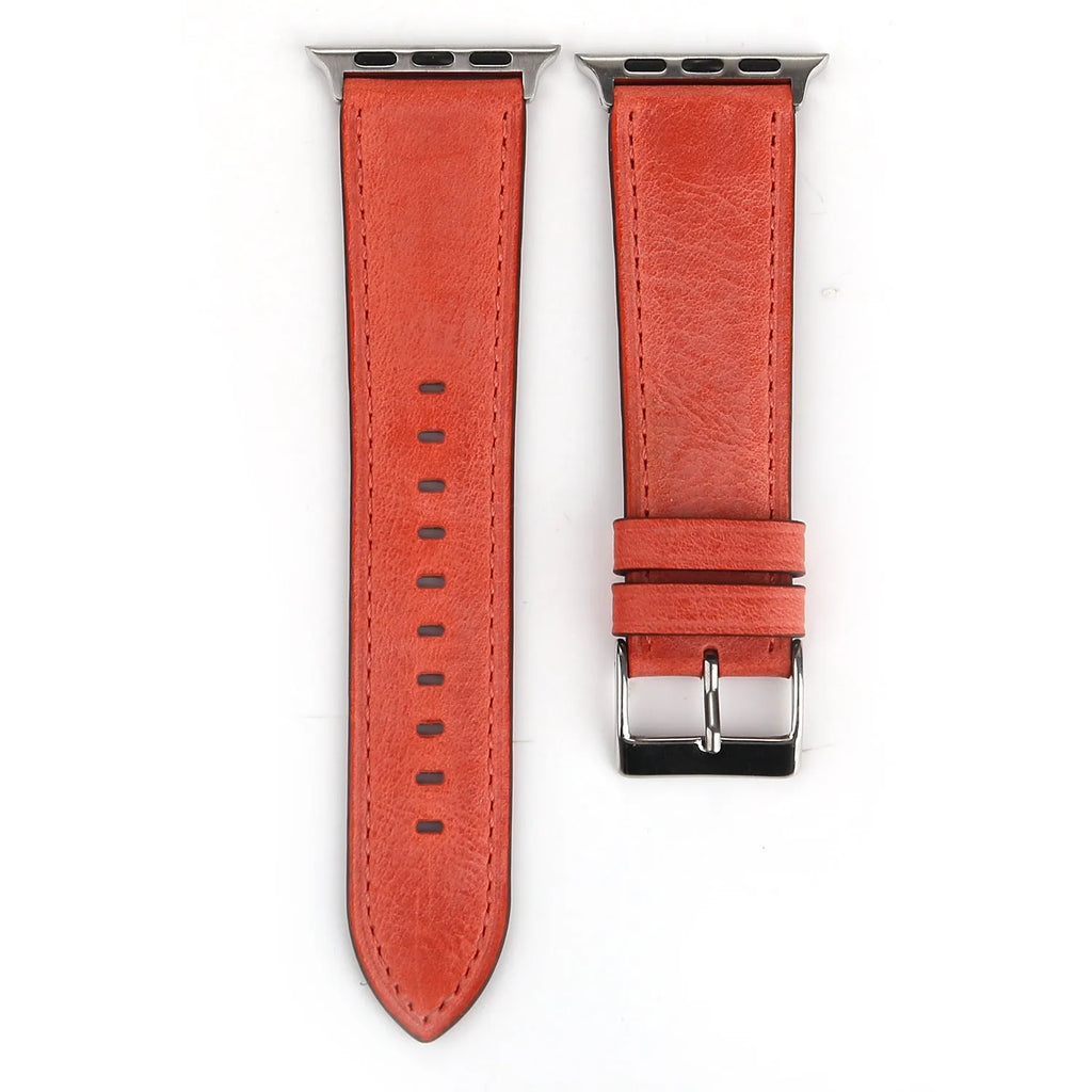 Blue leather watch strap with a silver folding buckle on a 42mm width setting.
