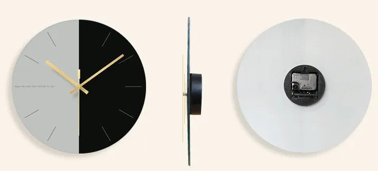 Modern transparent tempered glass wall clock with silent movement, 29.5cm diameter, on a white wall.